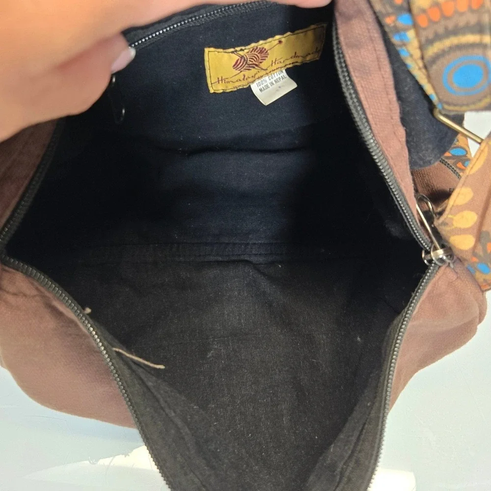 Himalaya Handmade Messenger Bag Brown Embroidered Cotton Boho Festival Nepal